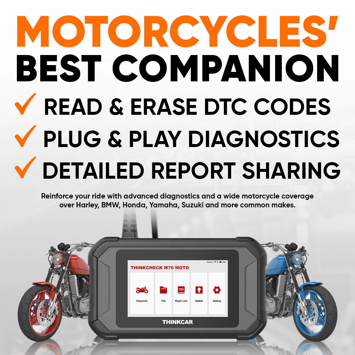 Thinkcar THINKCHECK M70 MOTO 5-Inch Plug & Play Motorcycle UTVs Diagnostic OBD2 Scan Tool - Image 2